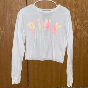 White Lace Up Back Long sleeve shirt VS Pink